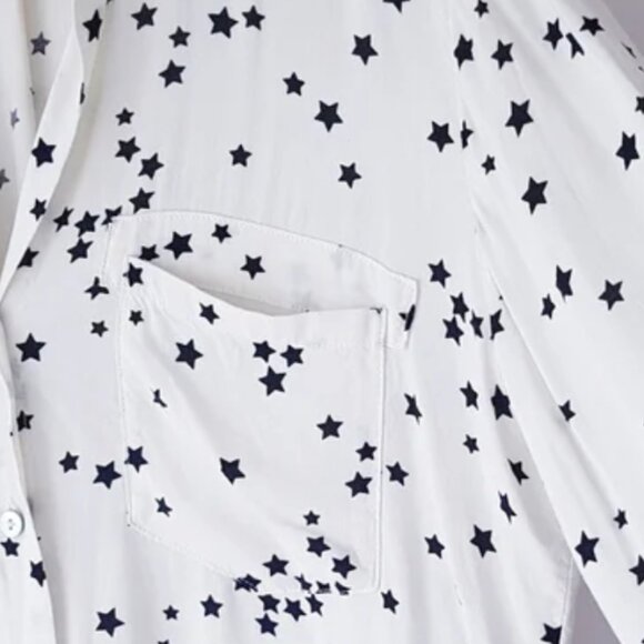 Women's JUST LIVING Ivory & Black Star-Print Collared Button-Down Top Blouse - Picture 6 of 10